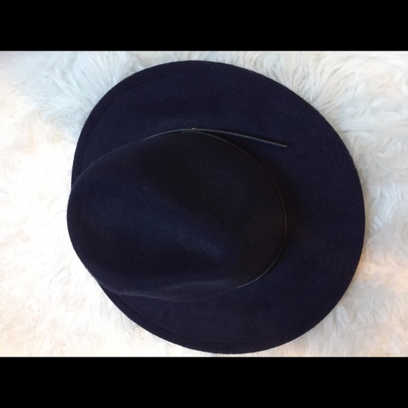 Navy Faux Wool Fedora Felt Hat Wide Brim 57 - Picture 4 of 6